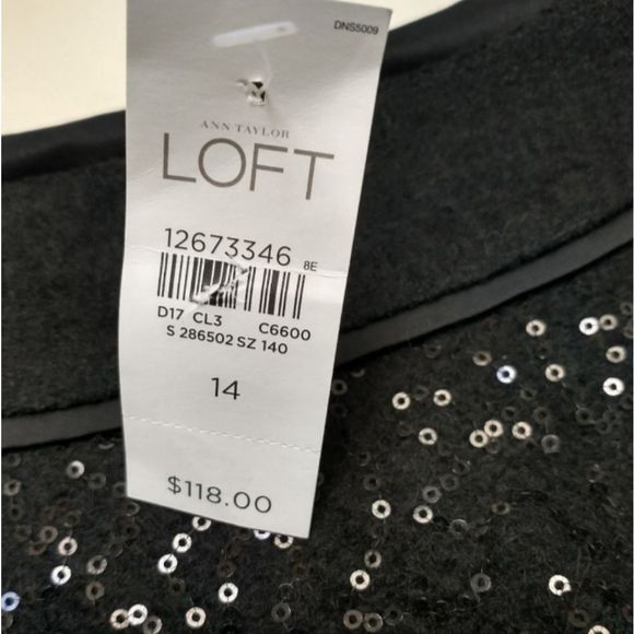 NWT LOFT Wool Blend Black Sequin Sleeveless Dress, size 14 - Picture 12 of 12